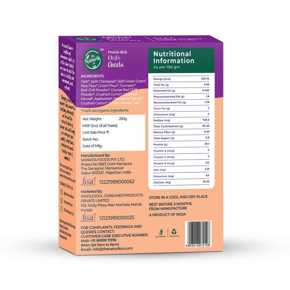 The Naturik Co Protein Oats Cheela