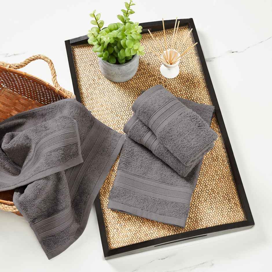 Mytrident Cotton Hand Towel | 500 GSM | Gym Towel Set - Charcoal
