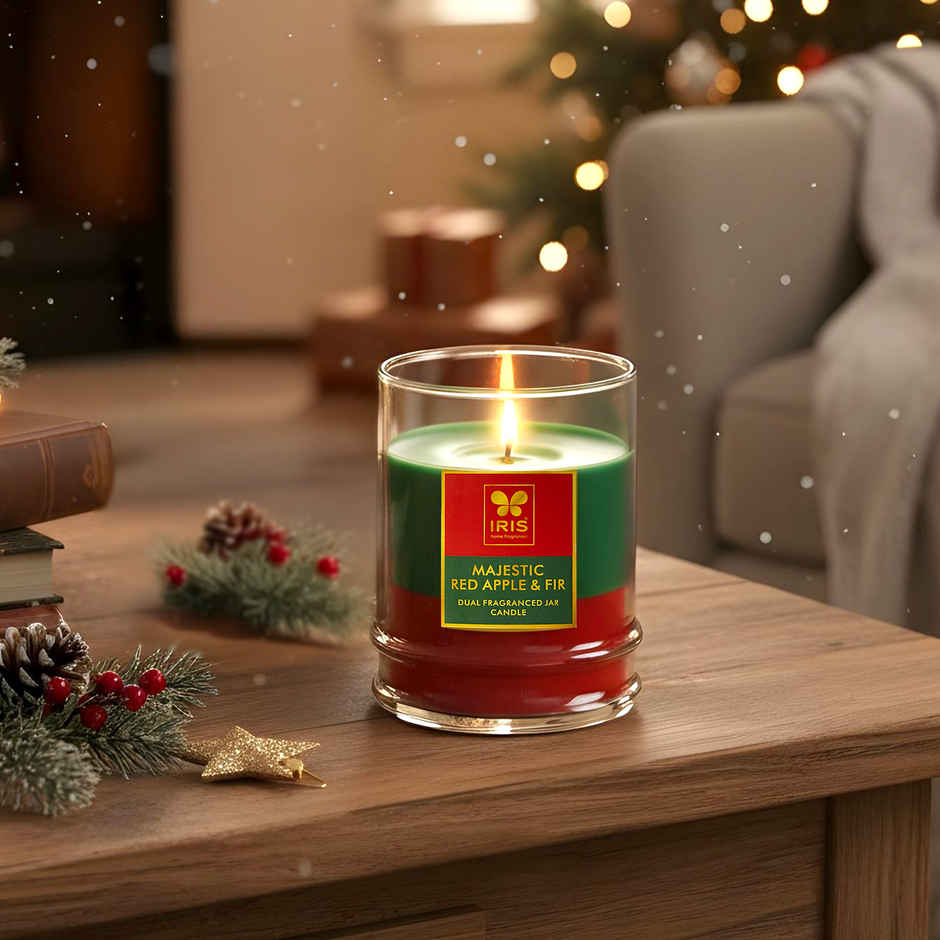 IRIS 2-in-1 Fragranced Jar Candle | Red Apple & Fir | 28 Hours Burn Time | Home Decor