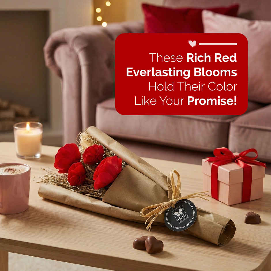 Everlasting Red Rose Love Dry Flower Bouquet with Fragrance Spray | Ideal for Gifting | IRIS