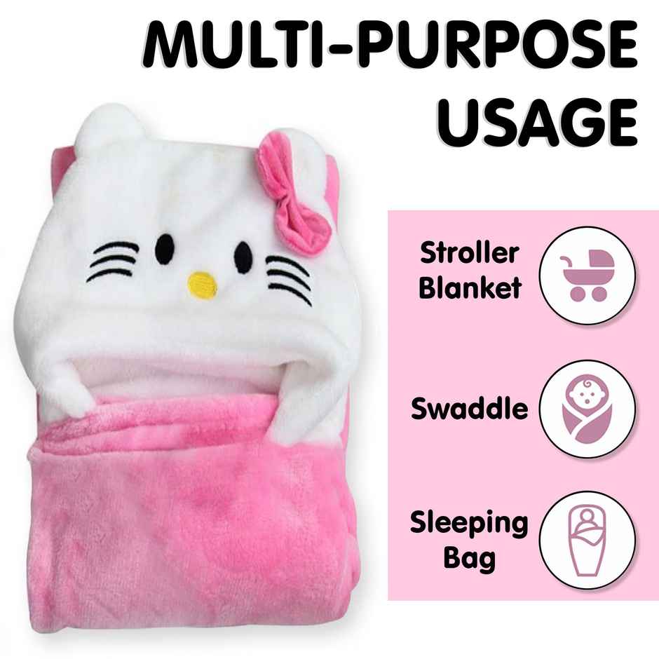 Oyo Baby Blankets For New Born Hooded Designer Soft Baby Wrapper Pink Kitty