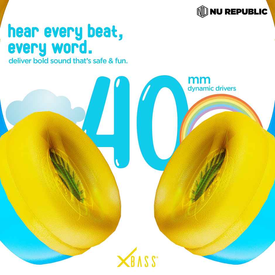 Nu Republic Beatpop with 42 hrs Playtime ENC Wireless Headphone - Blue & Yellow