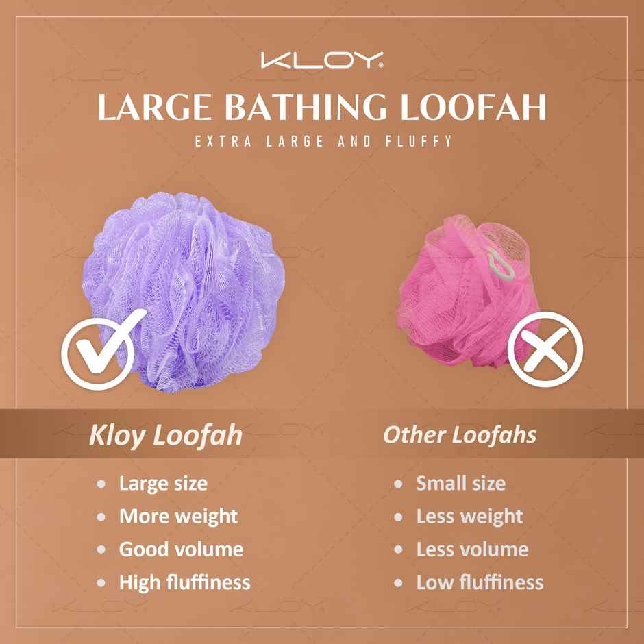 Large Bath Loofah Sponge Scrubber Exfoliator for High Lather Cleansing (Peach and Purple)
