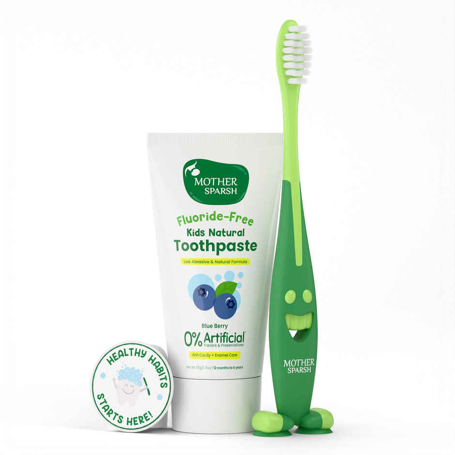 Mother Sparsh Fluoride-Free Kids Toothpaste with Toothbrush| Blueberry
