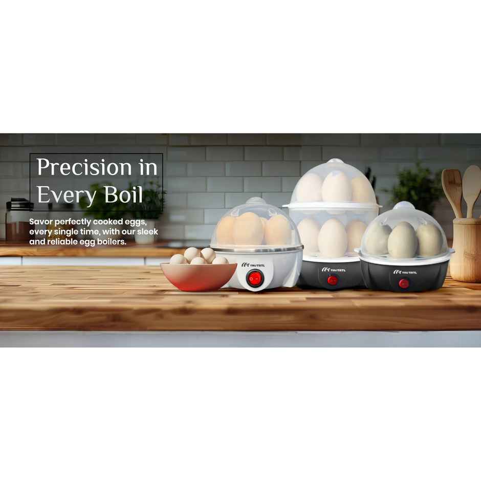 truTRTL Smart Instant Egg Boiler Machine 350 Watts | Plastic, 414 ml, Boil upto 7 Eggs (Hard, Medium, Soft)Automatic, Overheat Protection - Black