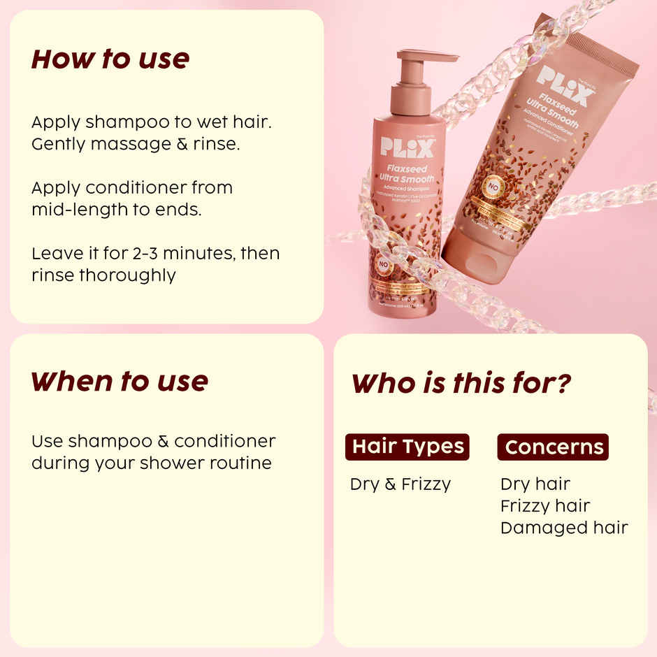 Plix The Plant Fix Flaxseed Ultrasmooth Advanced Shampoo | 200 ml | Conditioner | 175 ml