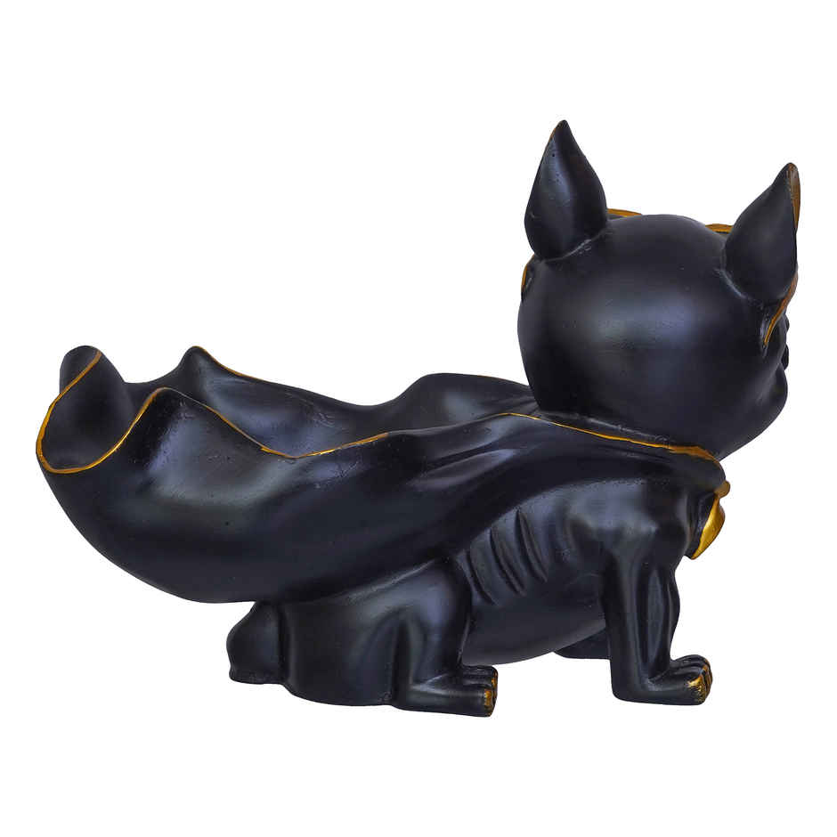 eCraftIndia Black Bull Dog Statue in Glasses with Cape Serving Tray Showpiece