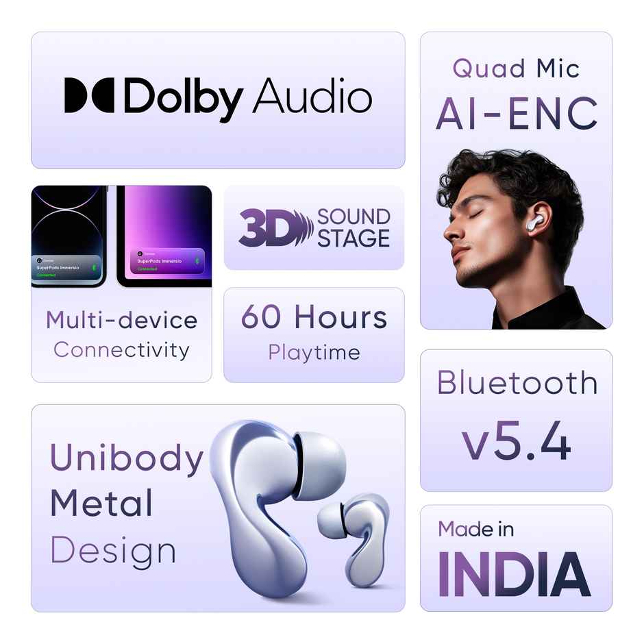 Mivi Superpods Immersio Earbuds Flagship Launch, 3D Soundstage, 60H Playtime | Crystalline Blue