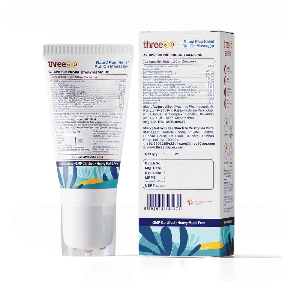 three60+ Rapid Pain Relief Roll On Massager - Immediate and Long Lasting