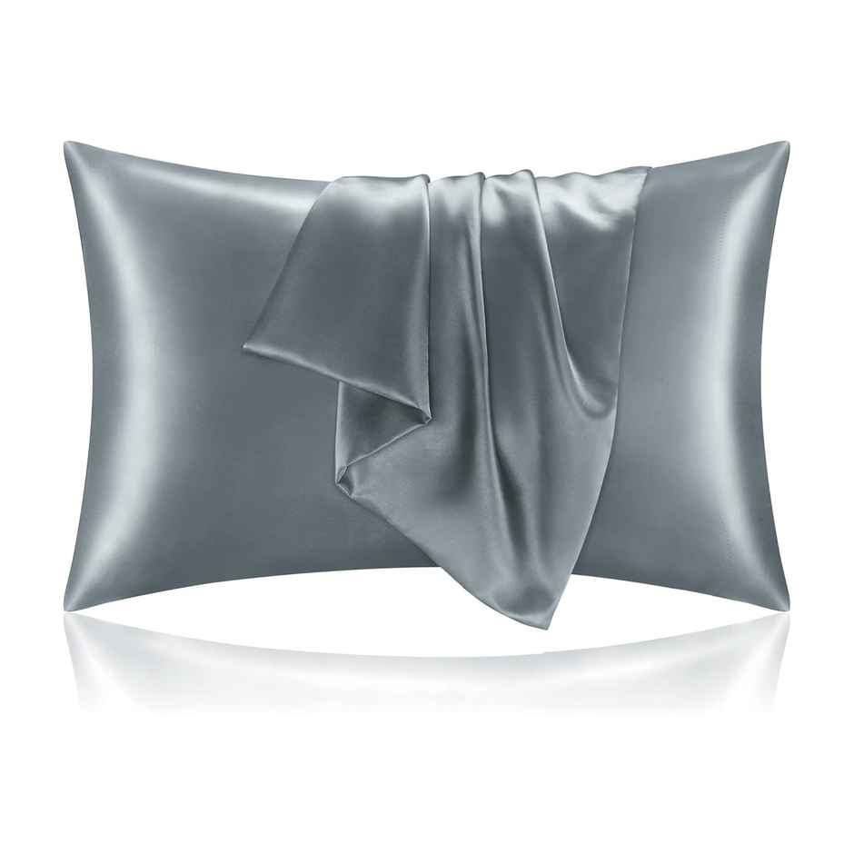 Kuber Industries 2 Pcs Satin Pillow Covers for Hair with 3 Scrunchies for Women | Ash Grey