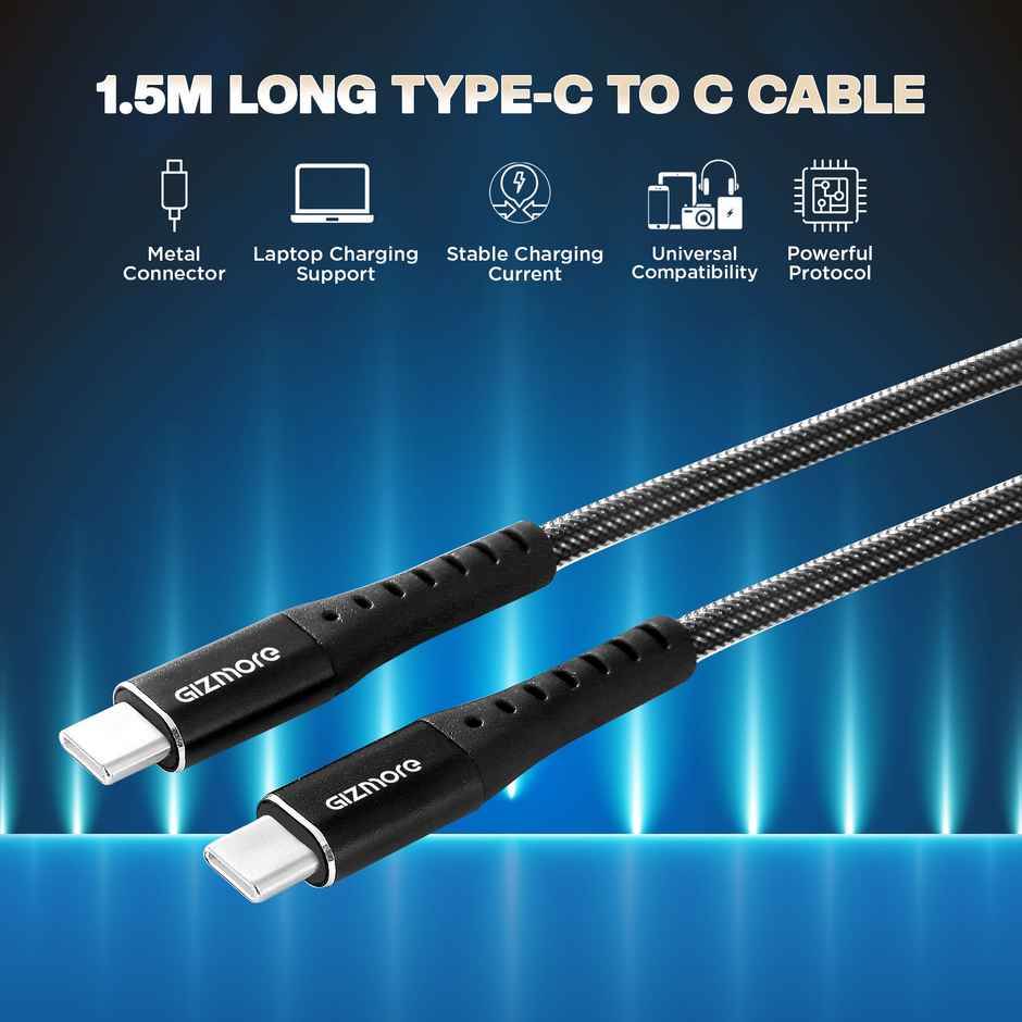 GIZMORE WCC80 80W Type-C to C Superfast Charging Cable with Fishnet Braided wire