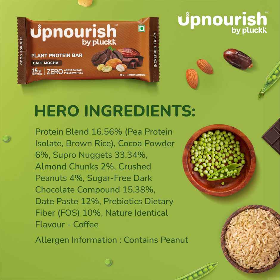 Pluckk Upnourish 15g Plant Protein | Cafe Mocha |No Added Sugar|No Added Preservatives|Good For Gut