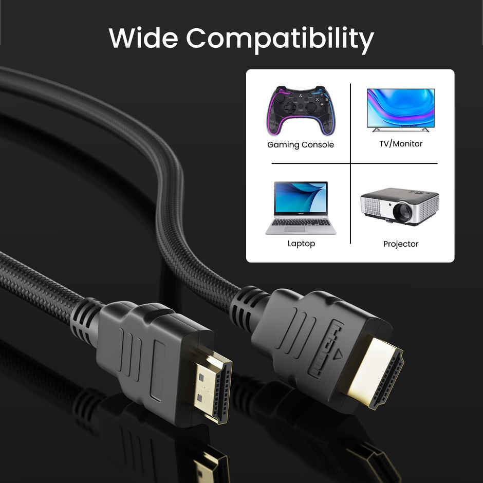 Ambrane (AHDMS-30) 3M High Speed HDMI Cable Supports 3D, 4K, ARC & CEC Extension, Gold Plated Connectors, Compatible with HDMI-Enabled TV, Set Top Box, Blu-ray, Gaming Consoles - Black