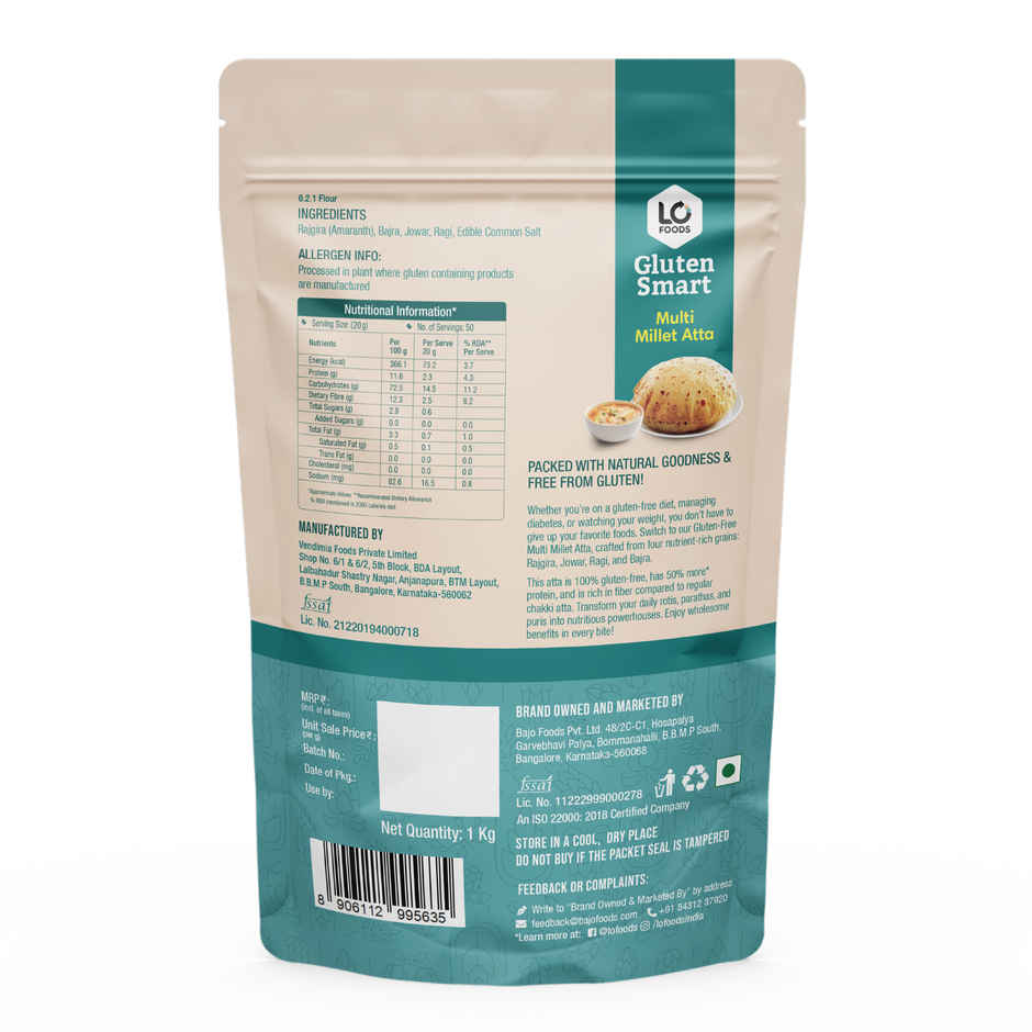 Lo Foods Gluten Free Atta | Jowar, Ragi Flour, Multi Millet Multigrain
