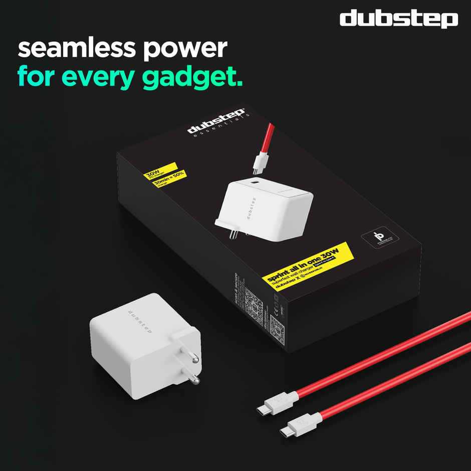 Dubstep Sprint All-in-one 30W 6A Charger with Type-C to Type-C Cable Supports All Fast Charging Technologies(Cable Included) - Red