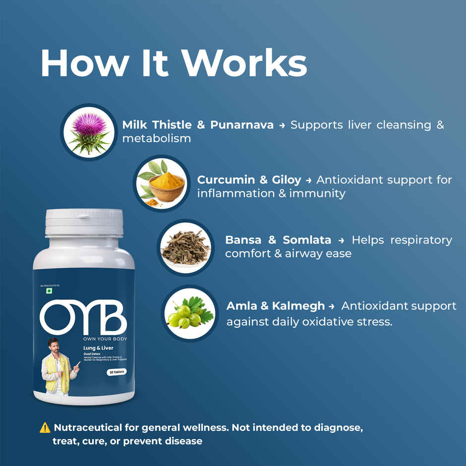 OYB Lung & Liver Dual Detox with Milk Thistle & Mullein | 30 Tablets | OYB Lung & Liver Dual Detox