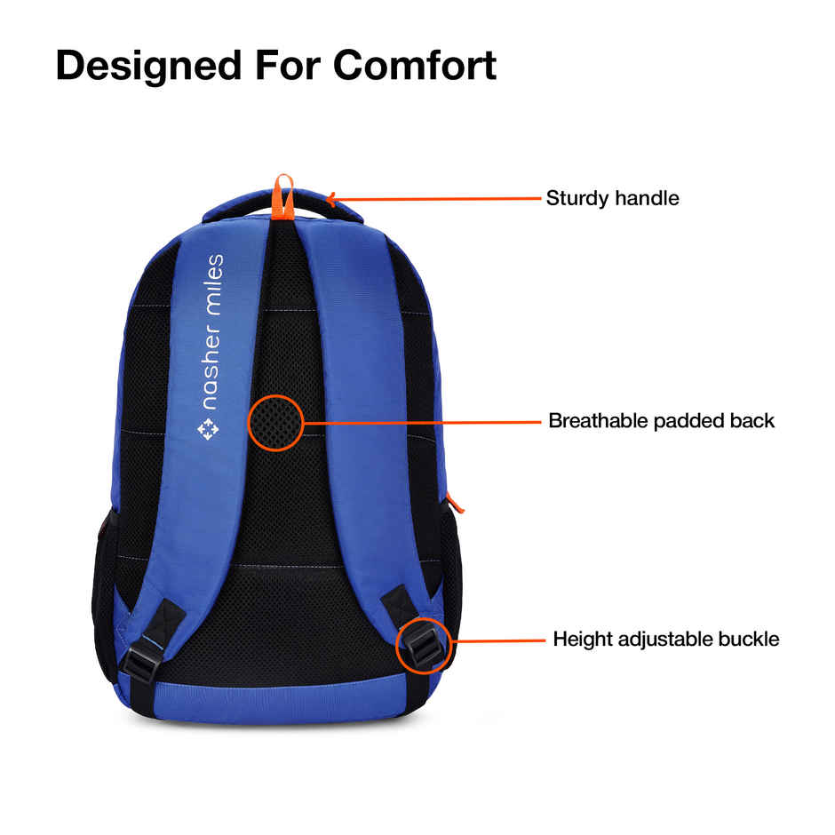 Nasher Miles Wave Backpack- Unisex- 3 Compartment Bag- Navy Blue- 45L