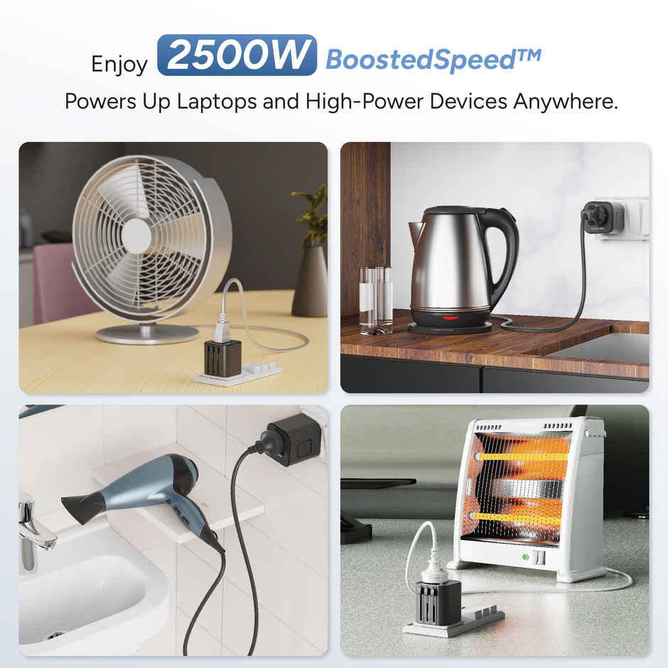 Ambrane Universal Travel Socket with 2500W High Power Output | Travel Adapter Socket | Black