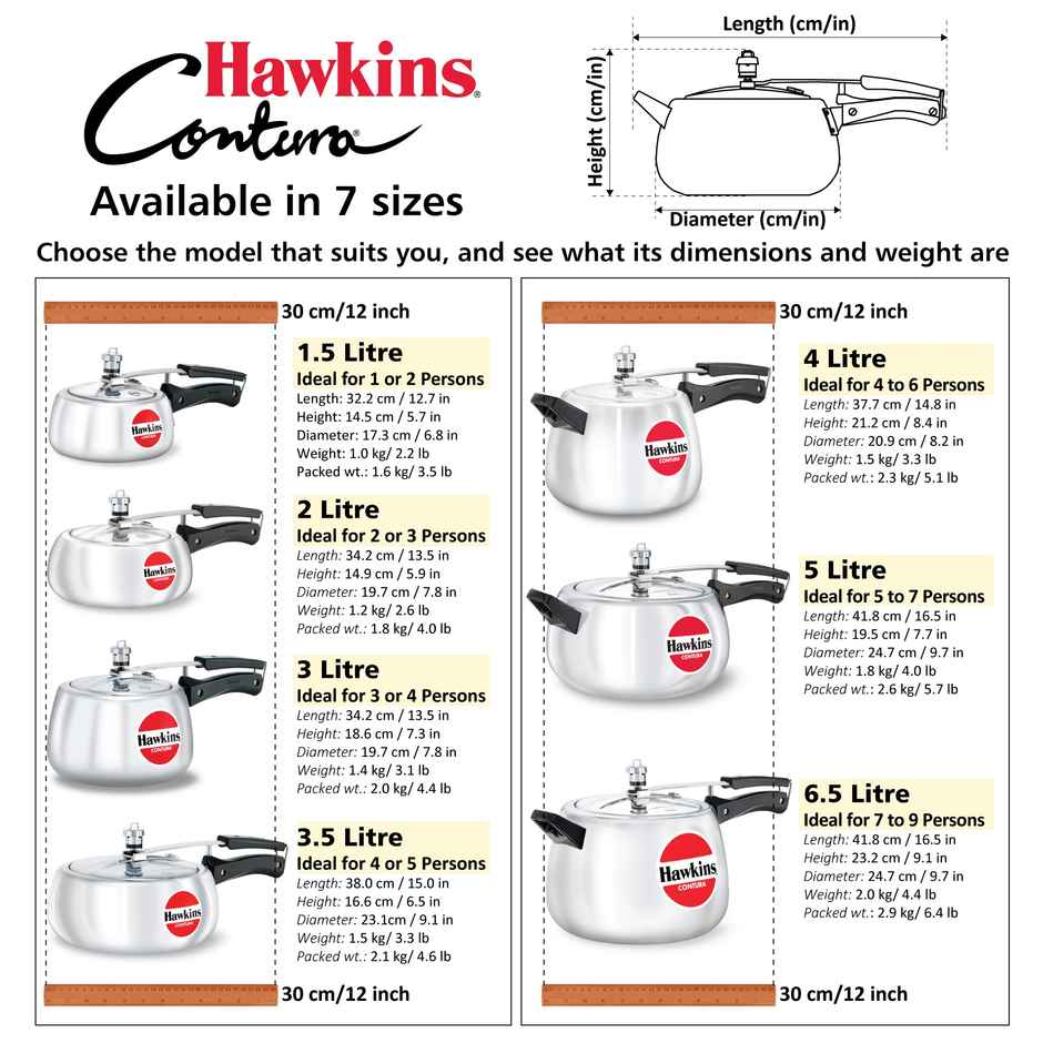 Hawkins 1.5 Litre Contura Pressure Cooker Handi Inner Lid Cooker - Silver