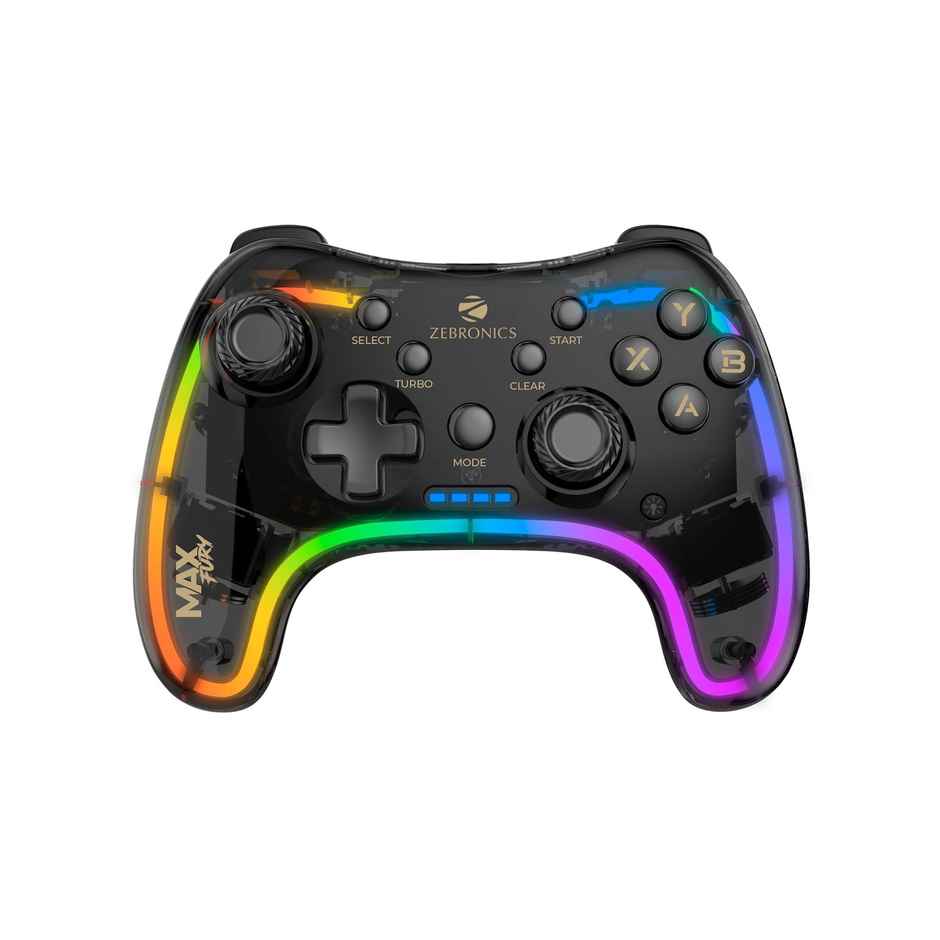 Zebronics MAX FURY Transparent RGB LED Illuminated Wired Gamepad for Windows PC, Android, with Dual analog sticks, Quad front triggers, Dual motors force, Haptic Feedback