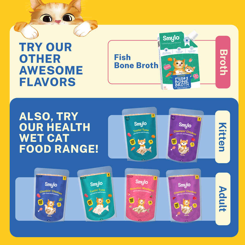 Smylo Homestyle Chicken Bone Broth for Cats Hydrating Topper for Shiny Coat Strong Joints All Ages