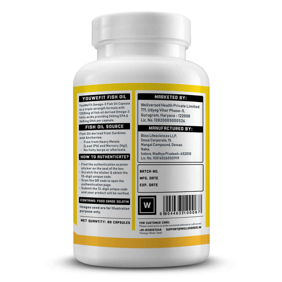 YouWeFit Triple Strength Omega 3 Fish Oil | 1250mg (60 Capsules)