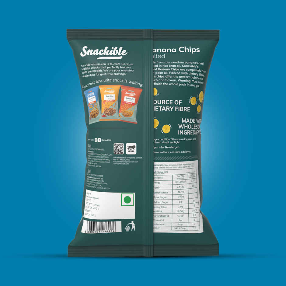 Snackible Salted Banana chips | No Palm Oil