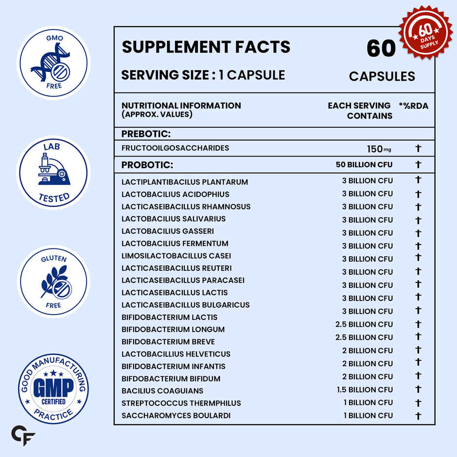Carbamide Forte Probiotics Supplement 50 Billion CFU Gut Health Supplement with Probiotic Gutcleanse