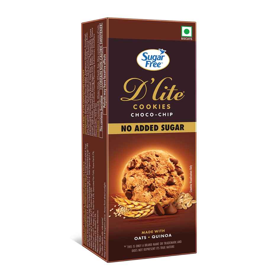 Sugar Free D'lite Choco Chip Cookies | Zero Added Sugar | Made With Oats & Quinoa