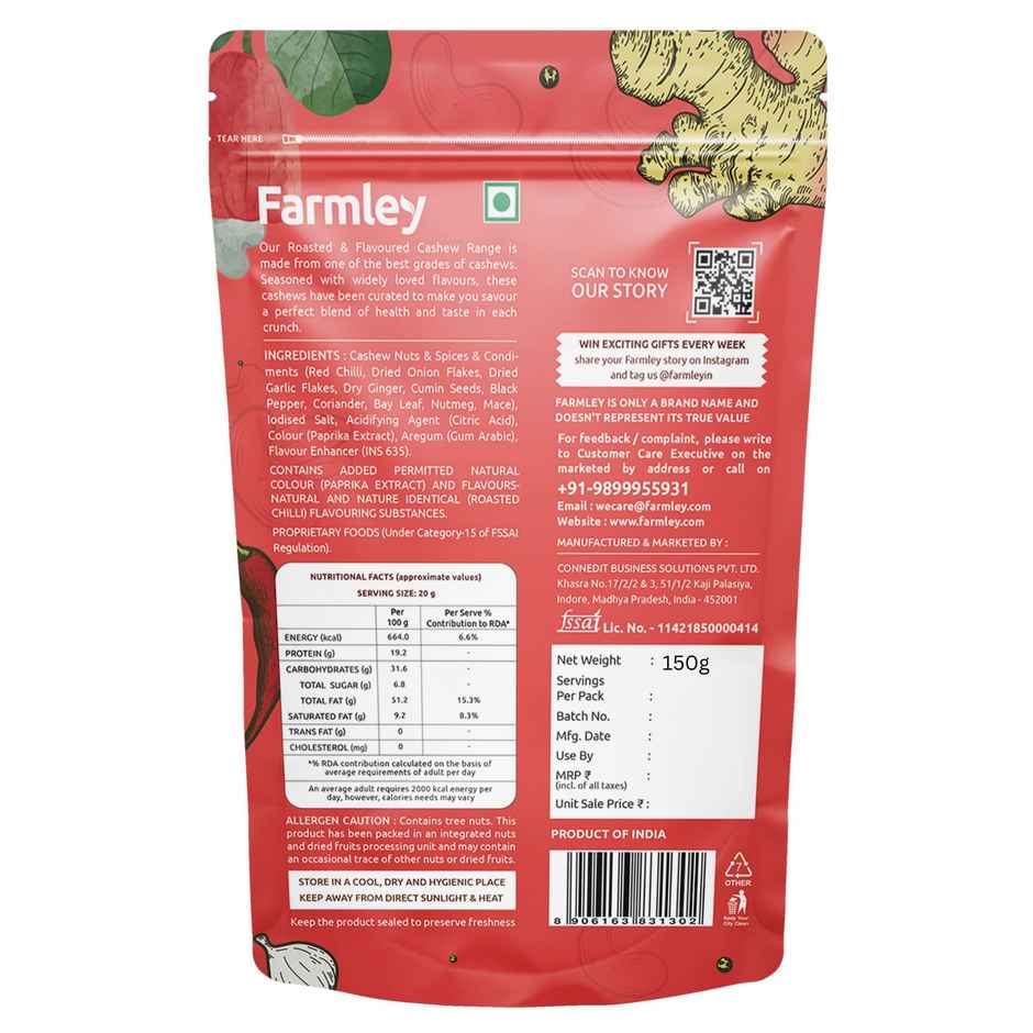 Farmley Thai Chilli Roasted Cashews (Kaju) Rich in Protein Crunchy & Delicious
