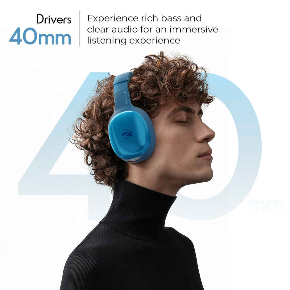 Zebronics Thunder Pro BT Headphone, Gaming Mode, ENC, Call Function, Aux, 60h (Blue)
