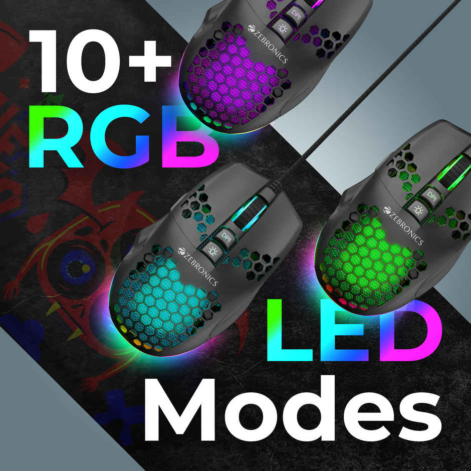 Zebronics Crosshair Premium Gaming Rgb Usb Mouse With Up To 7200 Dpi, Included Custom Magnetic