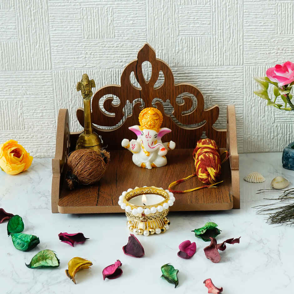 eCraftIndia Carved Design Laminated Wood Pooja Temple/Mandir
