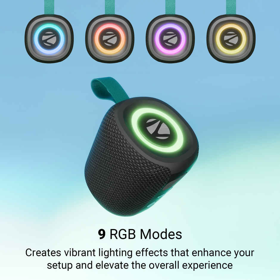 Zebronics Sonic Pod 15 BT Speaker | 5W | 10Hrs Playtime | RGB | TWS | USB mSD | Splash Proof