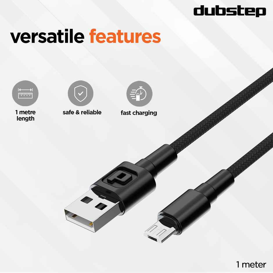Dubstep Blaze Ultra 18W Micro USB Tangle Free 3.1A Unbreakable Rugged & Nylon Braided Charging Cable - Black