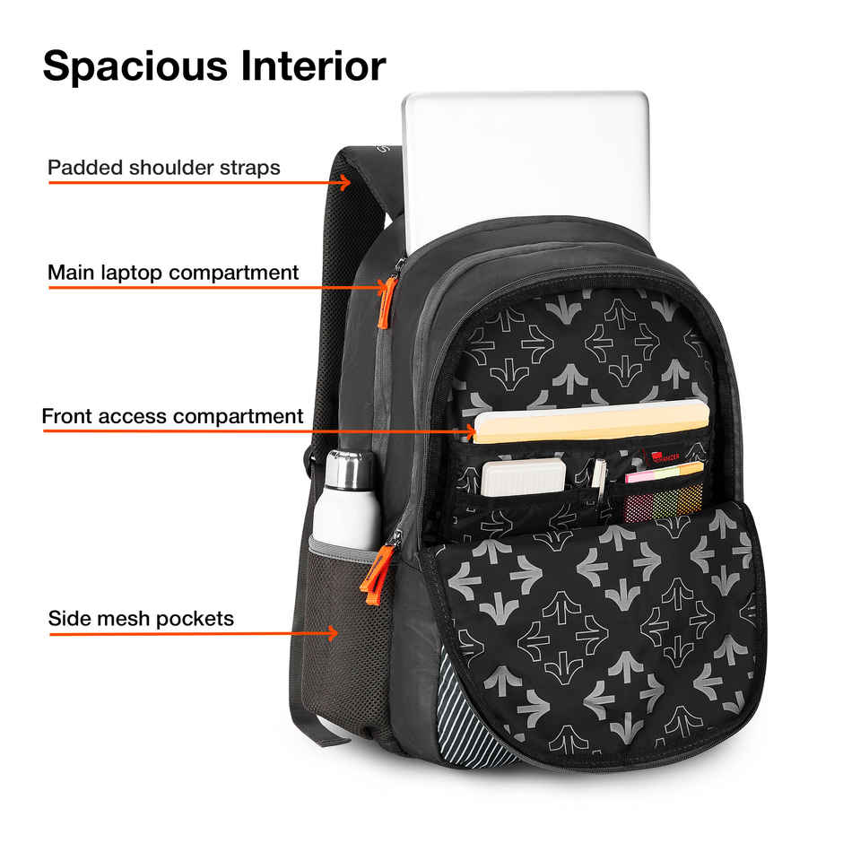 Nasher Miles Wave Backpack- Unisex- 3 Compartment Casual College Bag- Grey- 45L