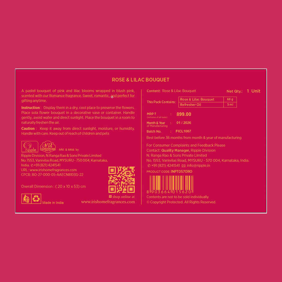 Rose and Lilac Love Flower Bouquet with Fragrance Spray | Ideal for Gifting | IRIS