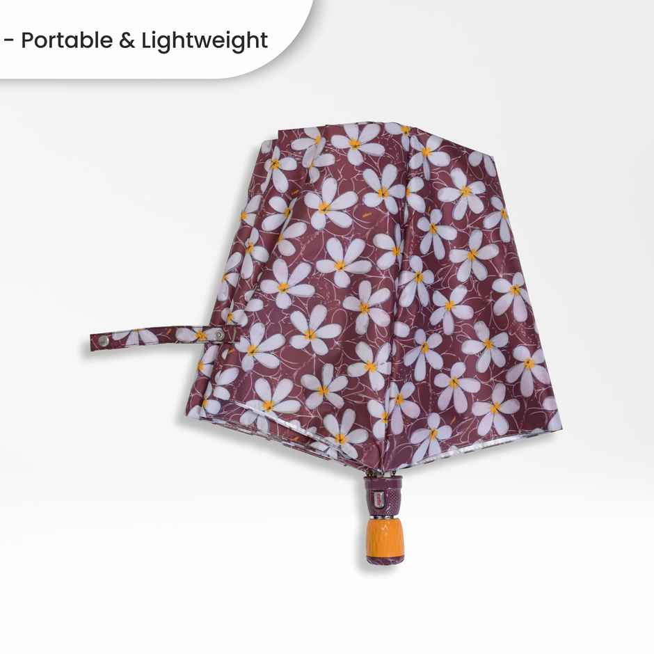 Cello Megha 21 Inch 2 Fold Mix Print Umbrella | Silver Brown Flower