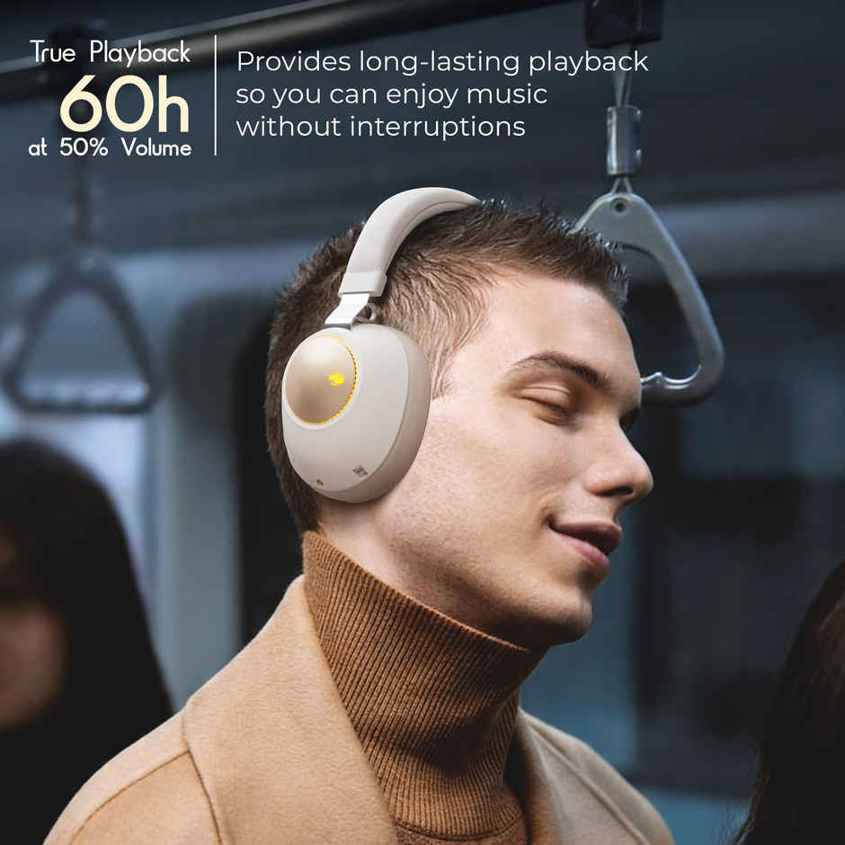 Zebronics Duke BT Headphone, 60h, Dual Pairing, Gaming Mode, ENC, LED, Deep Bass, Voice Asst (Beige)