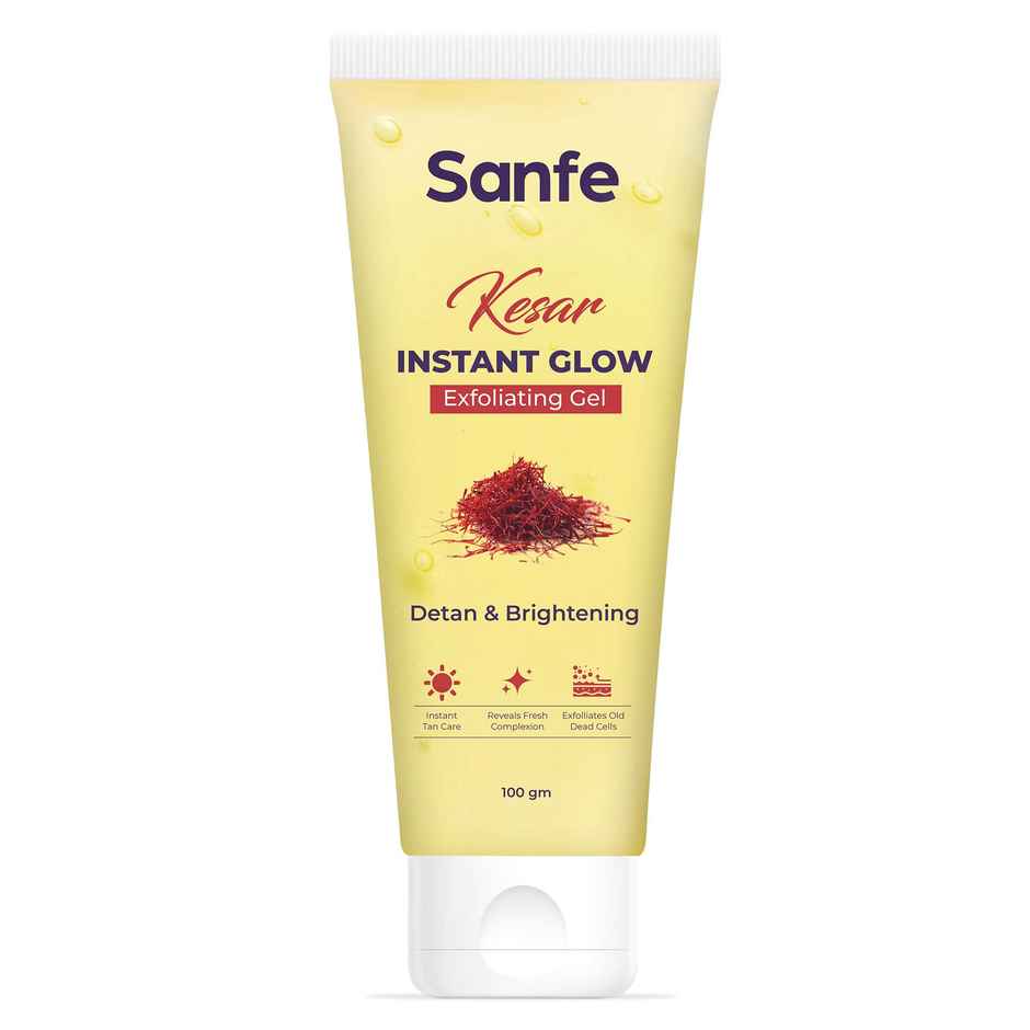 Sanfe Kesar Instant Glow Exfoliating Gel - Visibly Removes Tan, Brighten Skin, AHA Exfoliation
