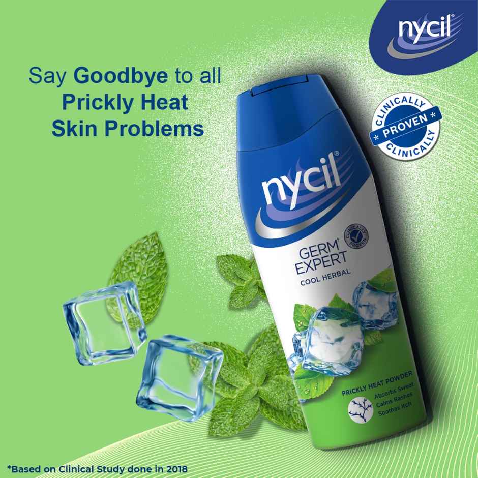 Nycil Germ Expert Prickly Heat Powder - Cool Herbal, (Get Cool Herbal 60 g Free)