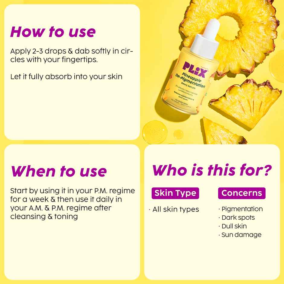 Plix Pineapple Face Serum with Alpha Arbutin for Pigmentation & Dark Spots