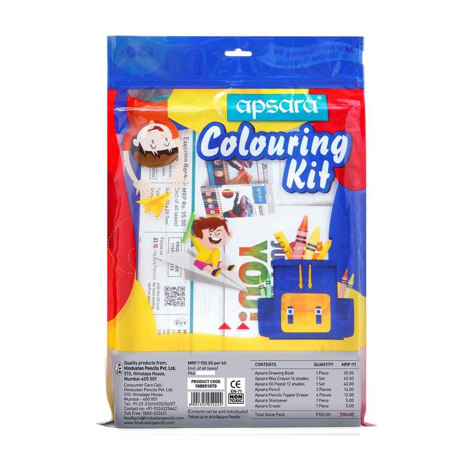 Apsara Colouring Kit, Wax Crayon, Oil Pastel, Sharpener, Eraser, Pencil, Drawing Book For Gifting