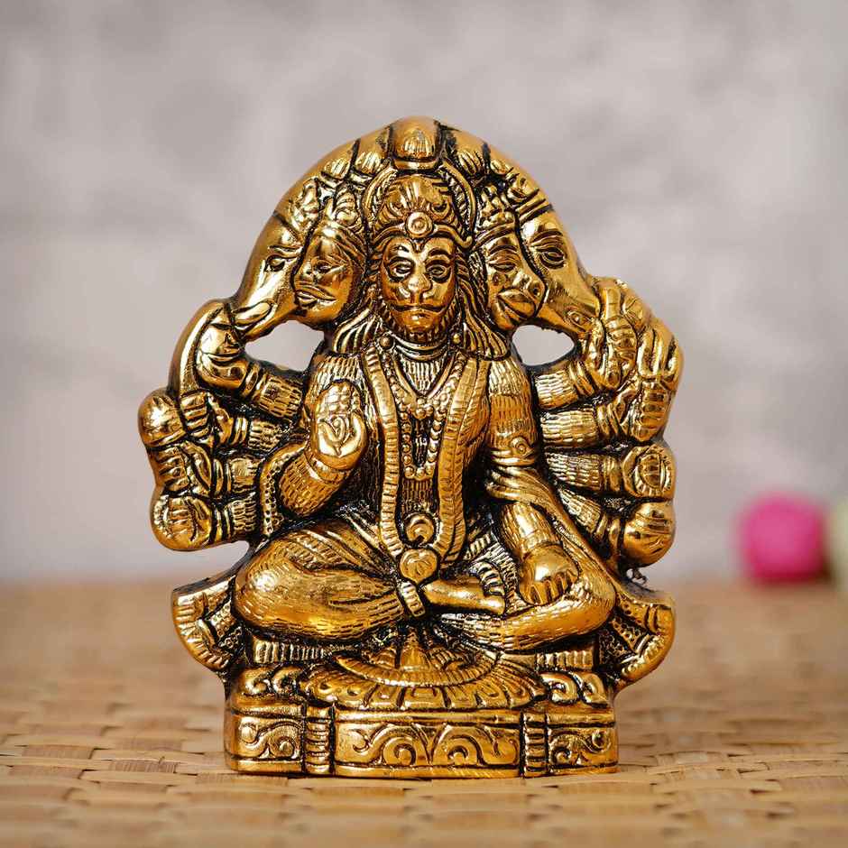 eCraftIndia Golden Metal Handcrafted Lord Panchmukhi Hanuman Statue