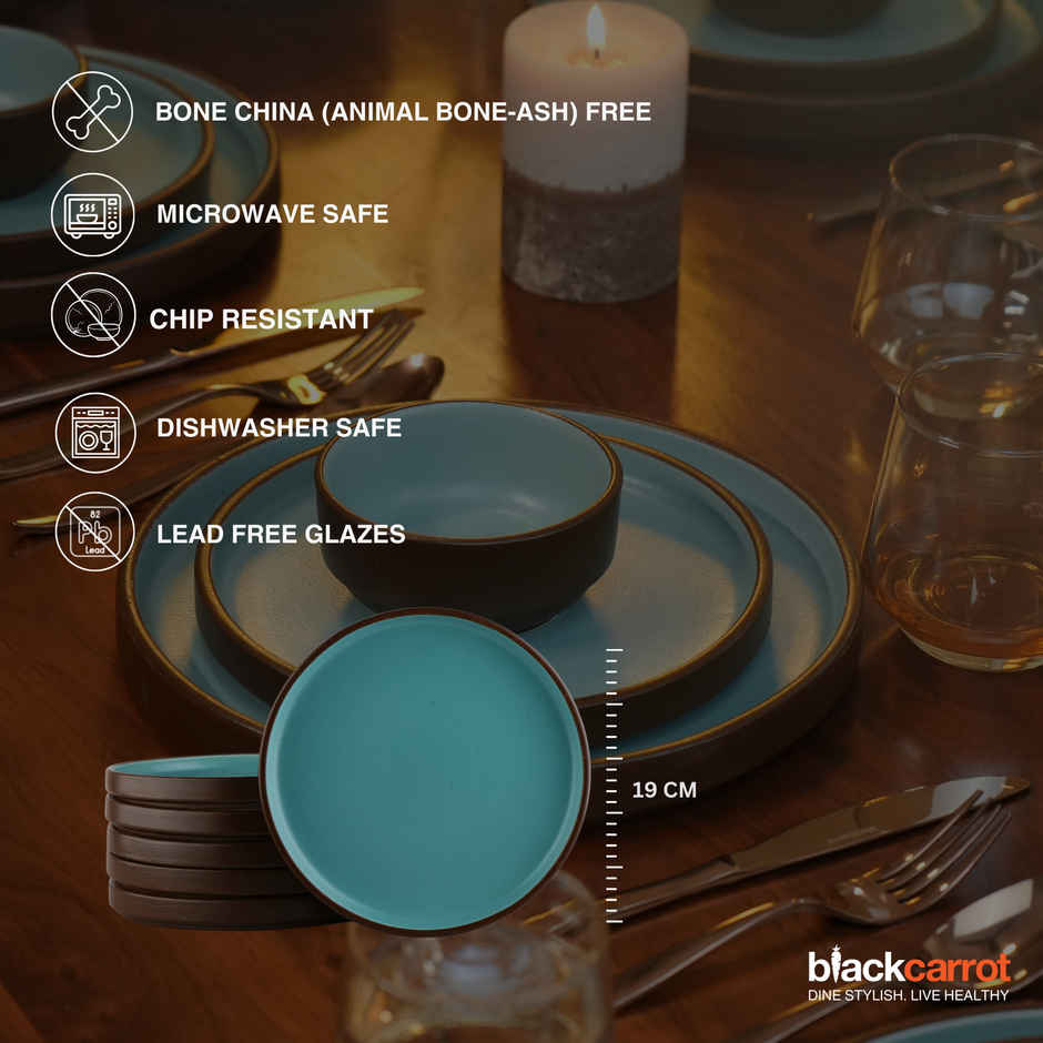 BlackCarrot Snack Plate Set | Animal Bone Ash Free Stoneware | Brown and Blue