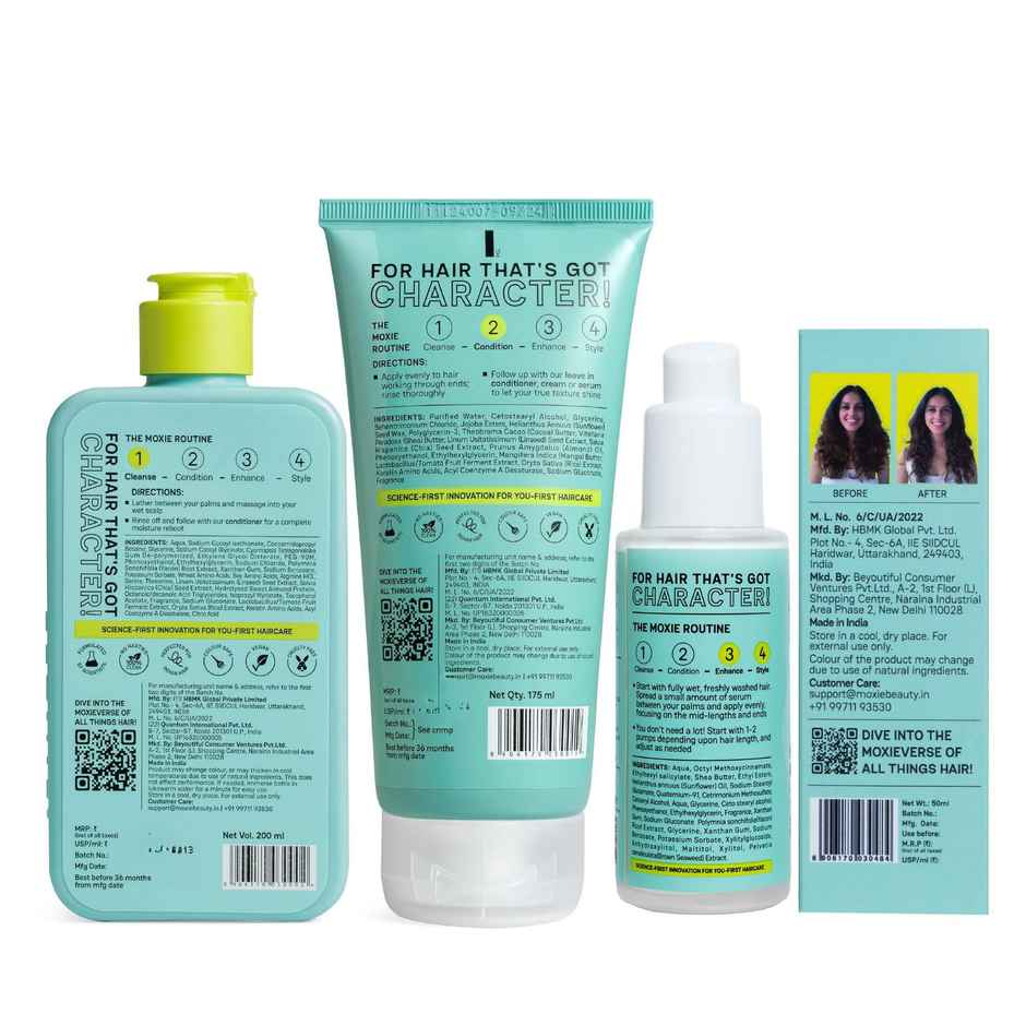 Moxie Beauty Ditch-The-Frizz Trio Gentle Cleansing Shampoo Ultra Hydrating Conditioner Hair Serum