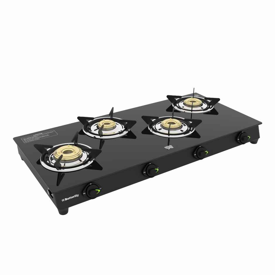 Butterfly Alpha Max 4 Burner Glass Top Gas Stove | Tri-Flow Jumbo Burner