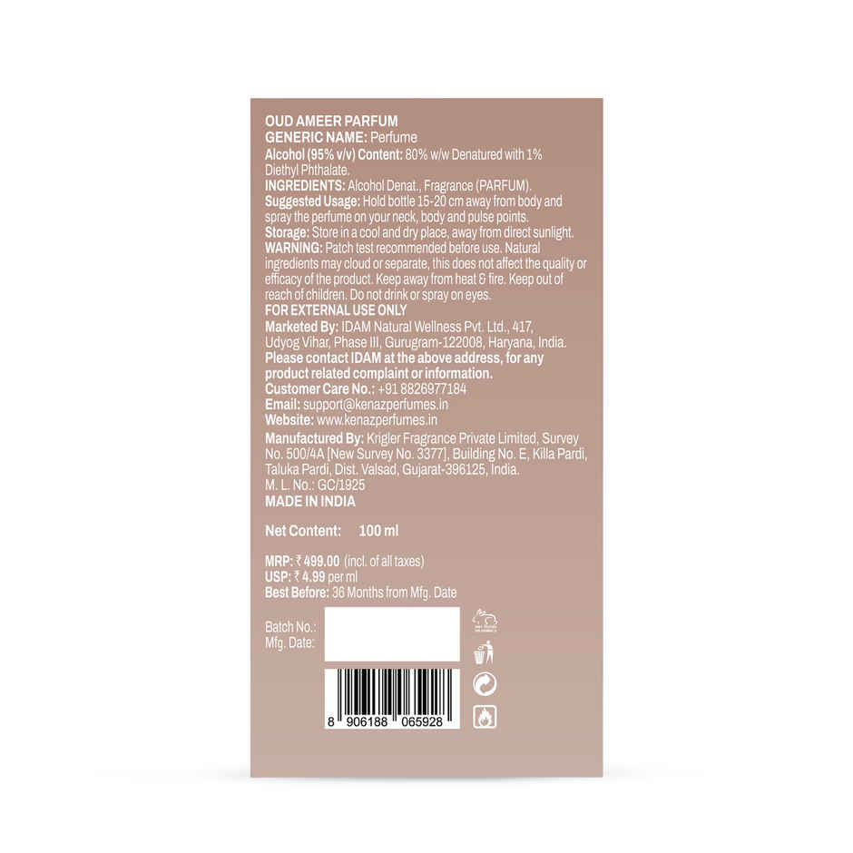 KENAZ Oud Ameer 100ml Unisex Luxury Parfum