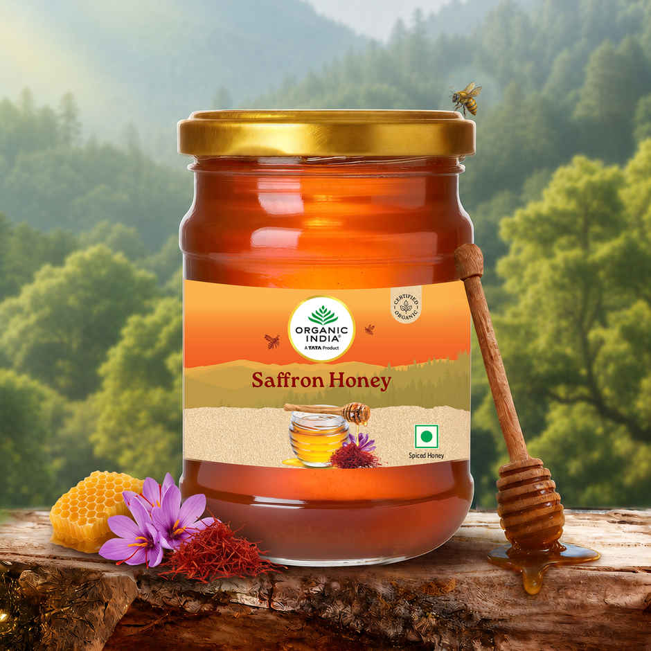 Organic India Saffron Honey, Multifloral Honey, Extracted From Natural Beehives
