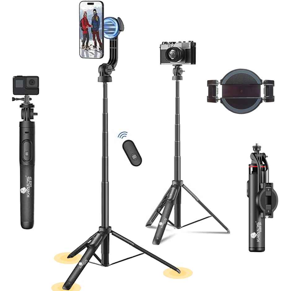 K7 Magnetic Bluetooth Selfie Stick Tripod | Compatible with Smartphones, GoPro, Ring Light | Black